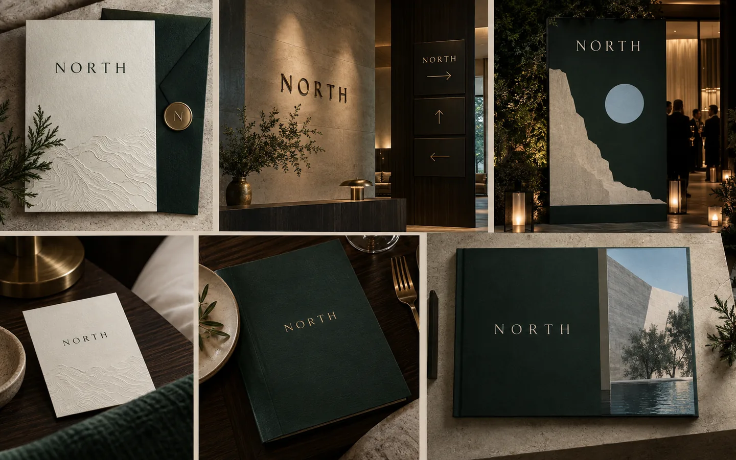 Événement hospitality fictif NORTH avec signalétique et supports invités